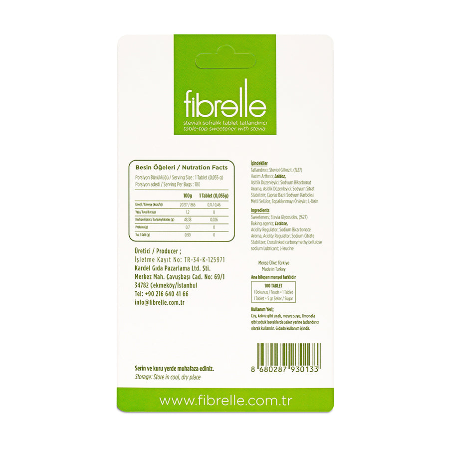 Fibrelle Cep Boy Stevialı Tablet Tatlandırıcı (100' lü)