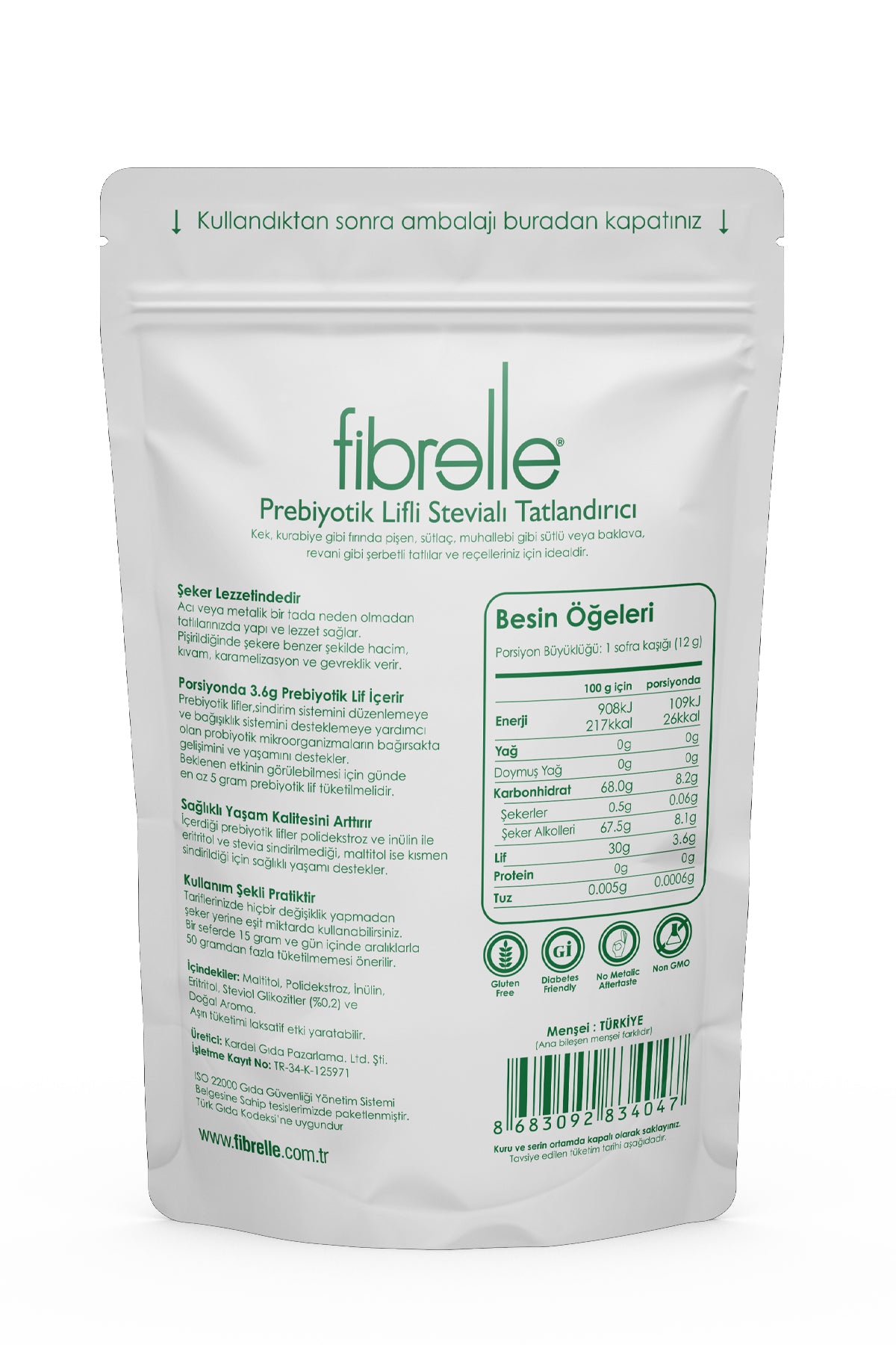 Fibrelle Prebiyotik Lifli Stevialı Toz Tatlandırıcı (1200g)