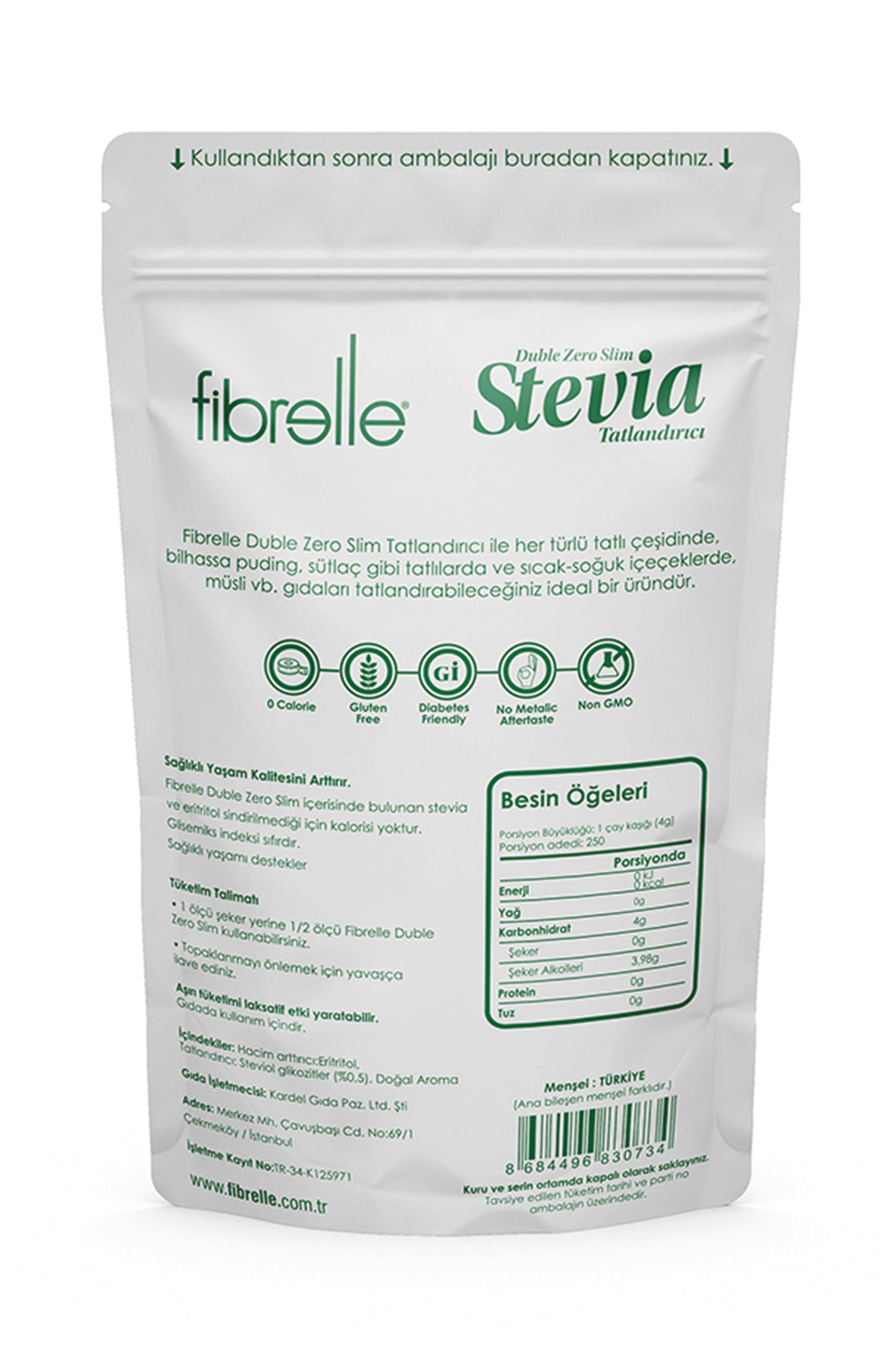 Fibrelle Duble Zero Slim Stevia Tatlandırıcı 1 Kg