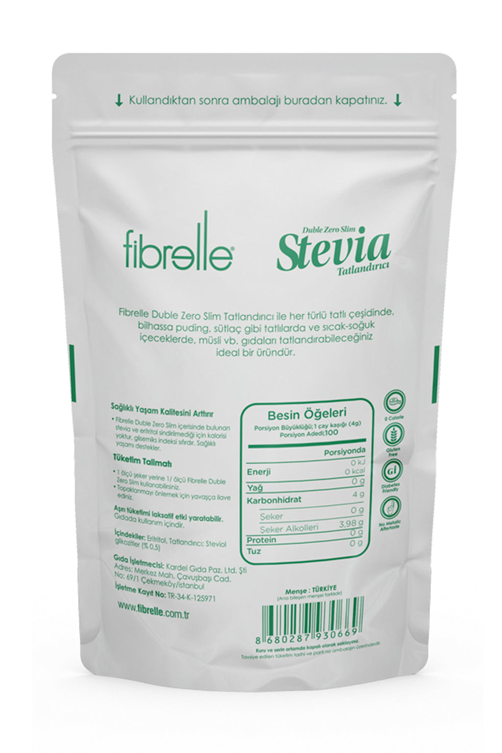 Fibrelle Duble Zero Slim Stevia Tatlandırıcı 400 g