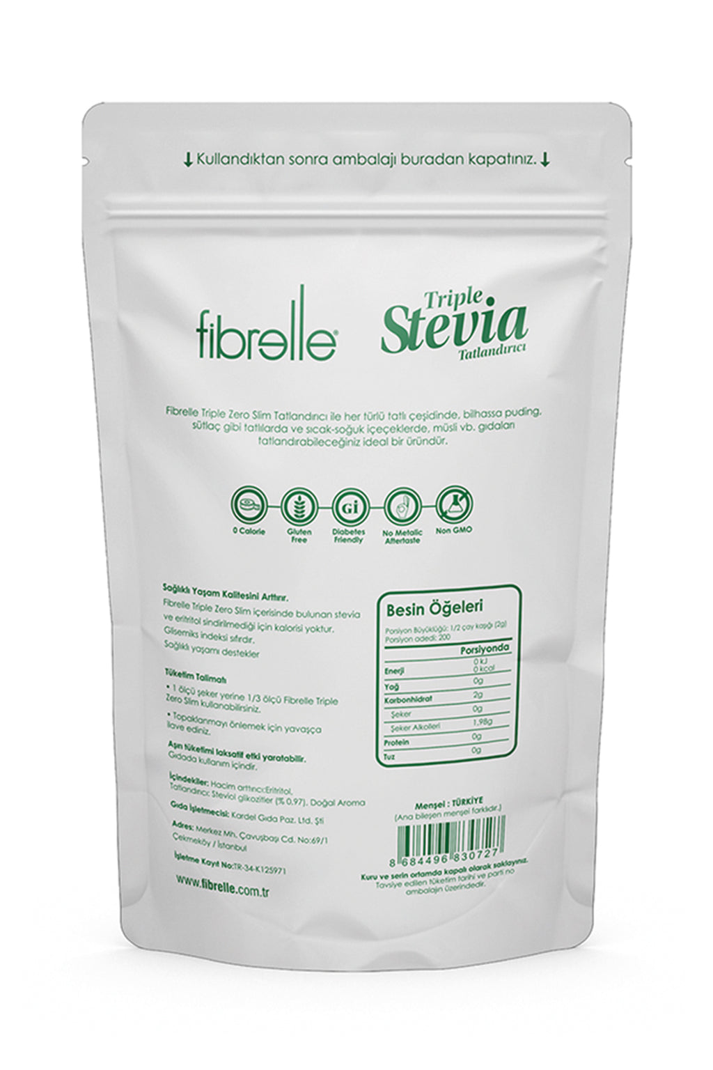 Fibrelle Triple Zero Slim Stevia Tatlandırıcı 400 g