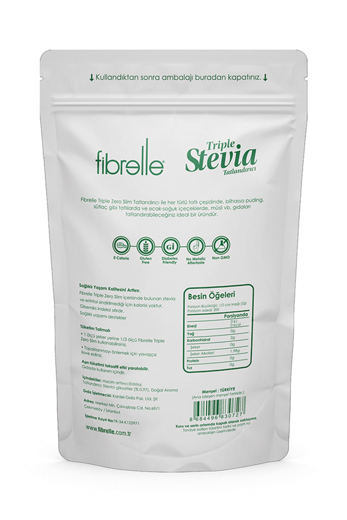 Fibrelle Triple Zero Slim Stevia Tatlandırıcı 400 g