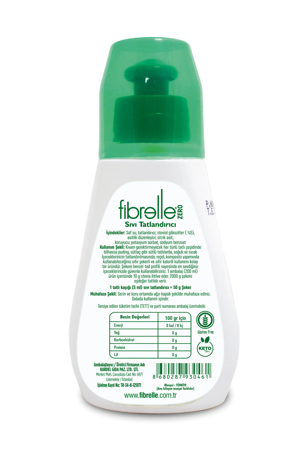 Fibrelle Zero, Stevialı Sıvı Tatlandırıcı (200 ml.)
