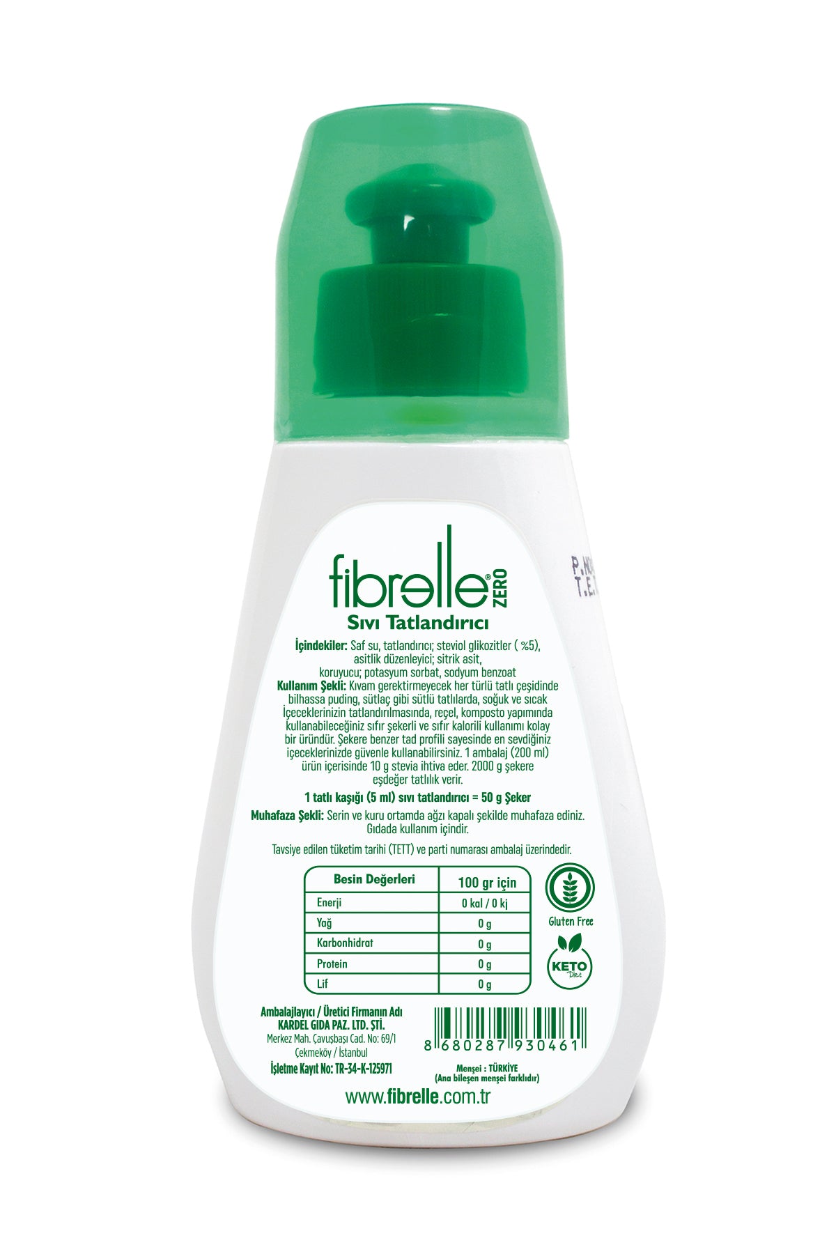 Fibrelle Zero, Stevialı Sıvı Tatlandırıcı (200 ml.)