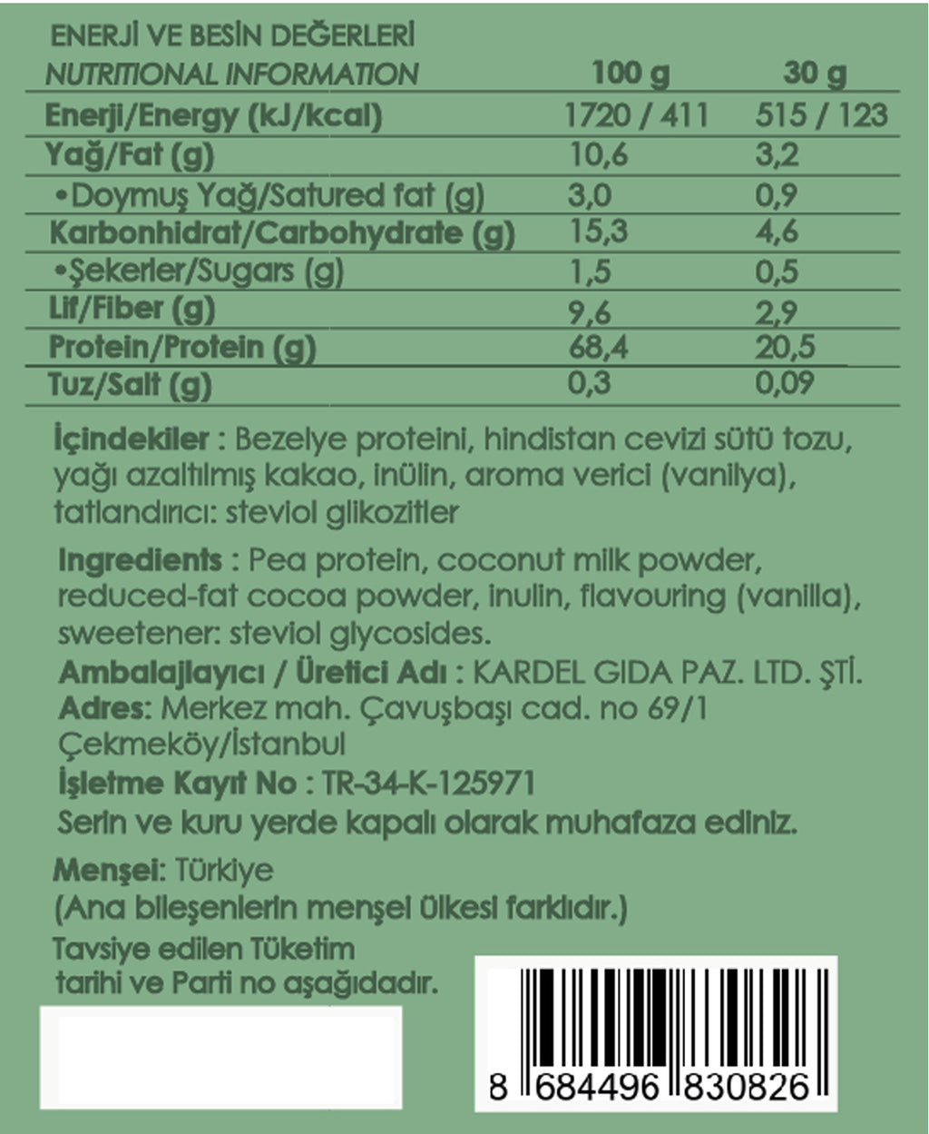 Fibrelle Pure Plant Protein – Bitkisel Protein Karışımı (400 g)