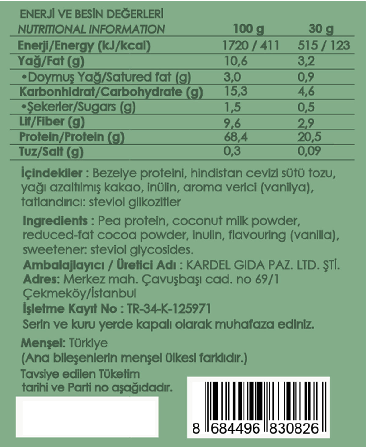 Fibrelle Pure Plant Protein – Bitkisel Protein Karışımı (400 g)