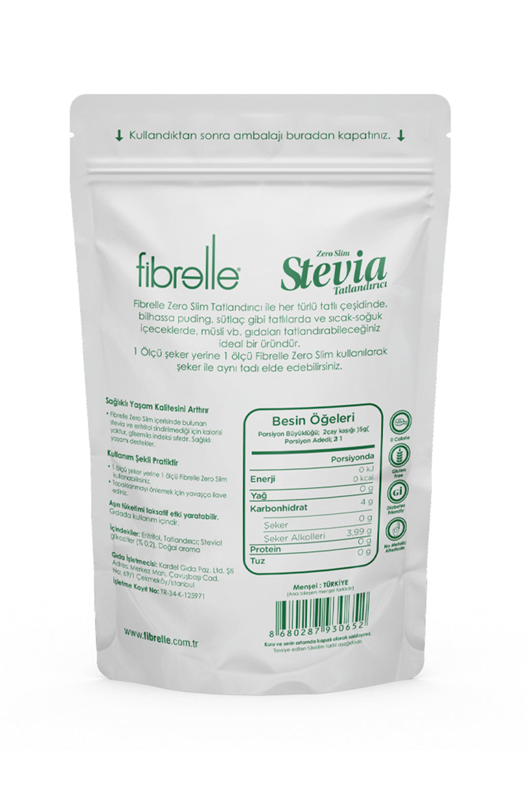 Fibrelle Zero Slim Tatlandırıcı Stevia 400 g