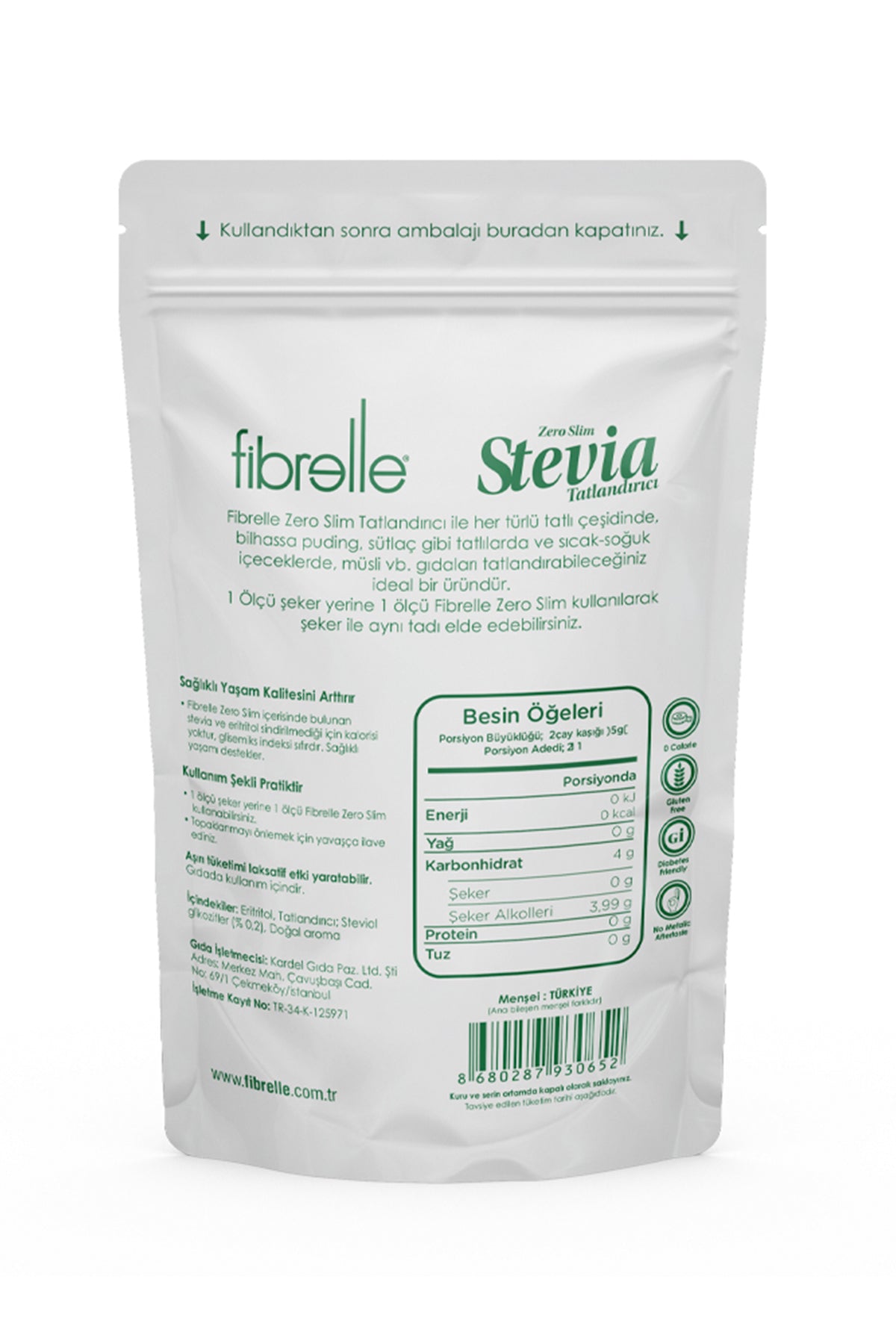 Fibrelle Zero Slim Tatlandırıcı Stevia 400 g