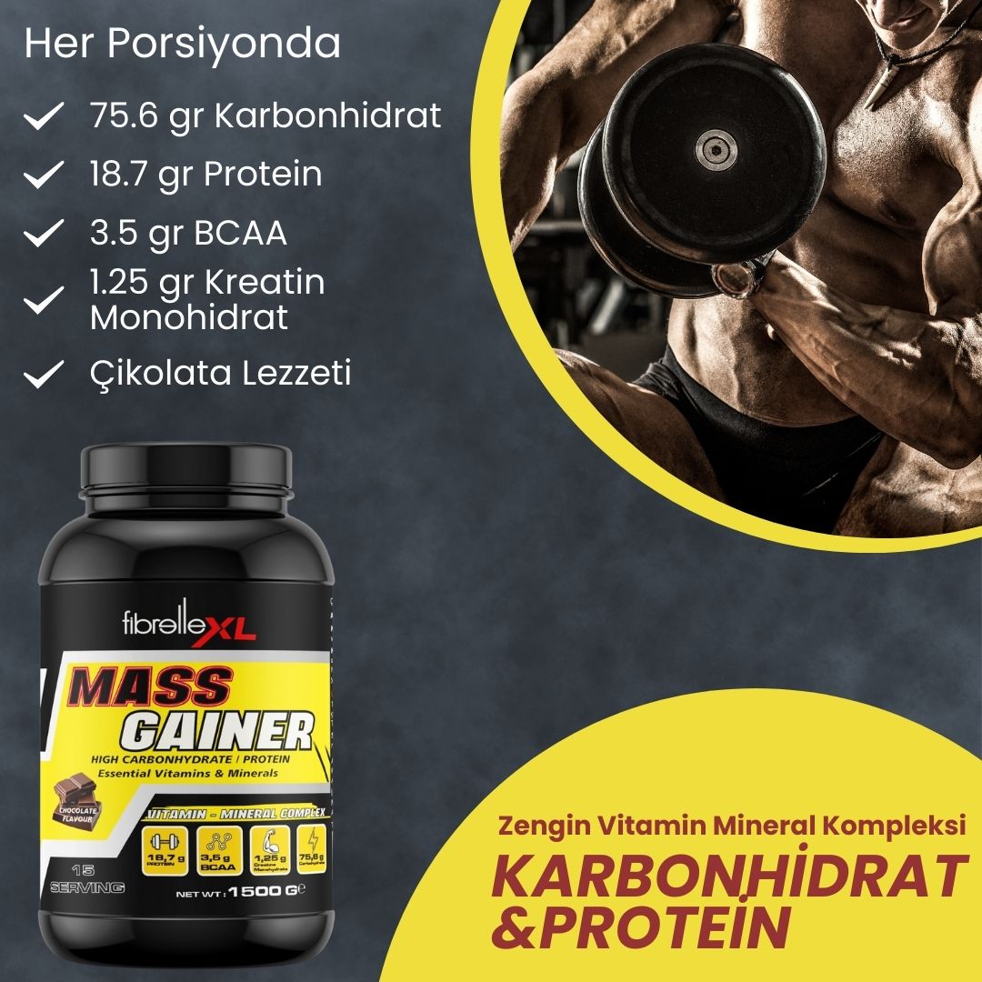 Fibrelle Mass Gainer Çikolata Aromalı 1500 g Karbonhidrat Tozu