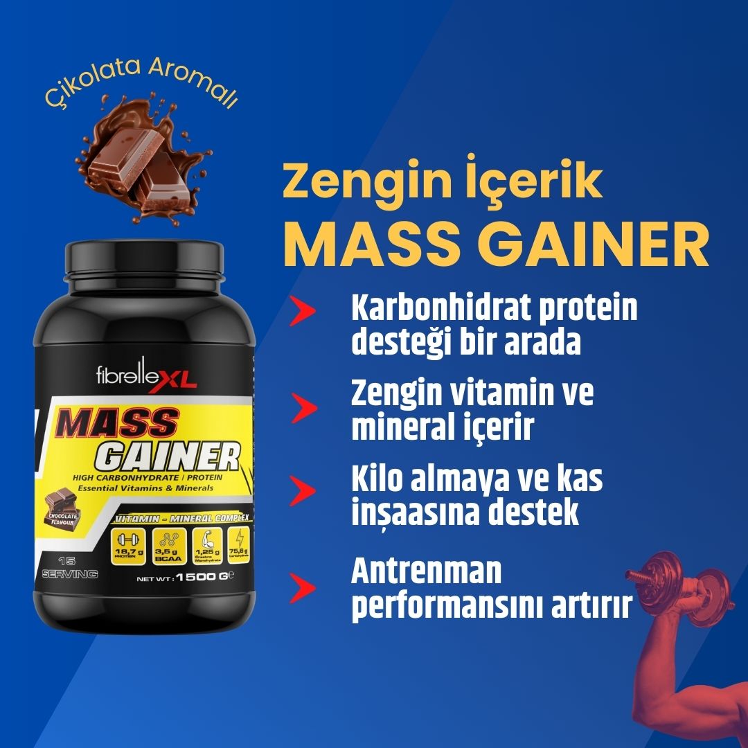 Fibrelle Mass Gainer Çikolata Aromalı 1500 g Karbonhidrat Tozu