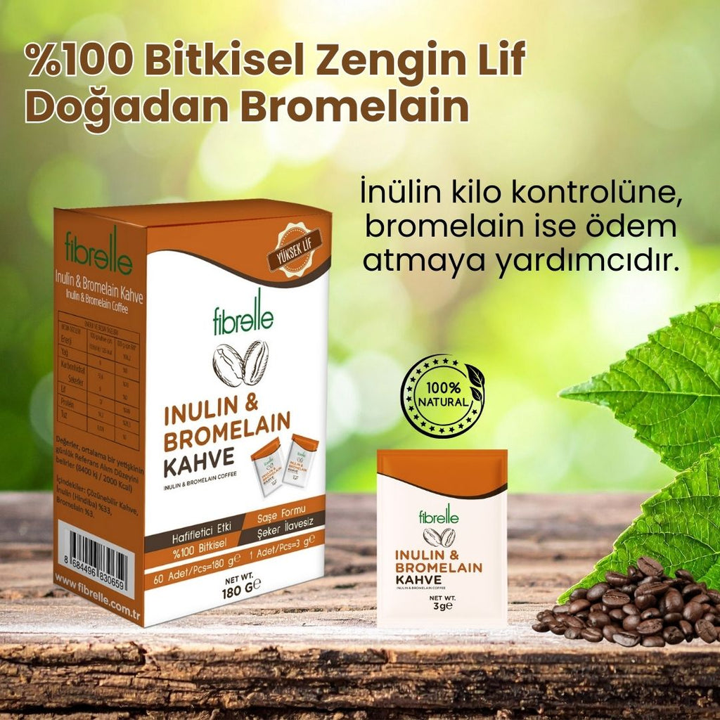 Fibrelle İnülin & Bromelain Detox Kahve 180 g. (60 Saşe x 3 g.)