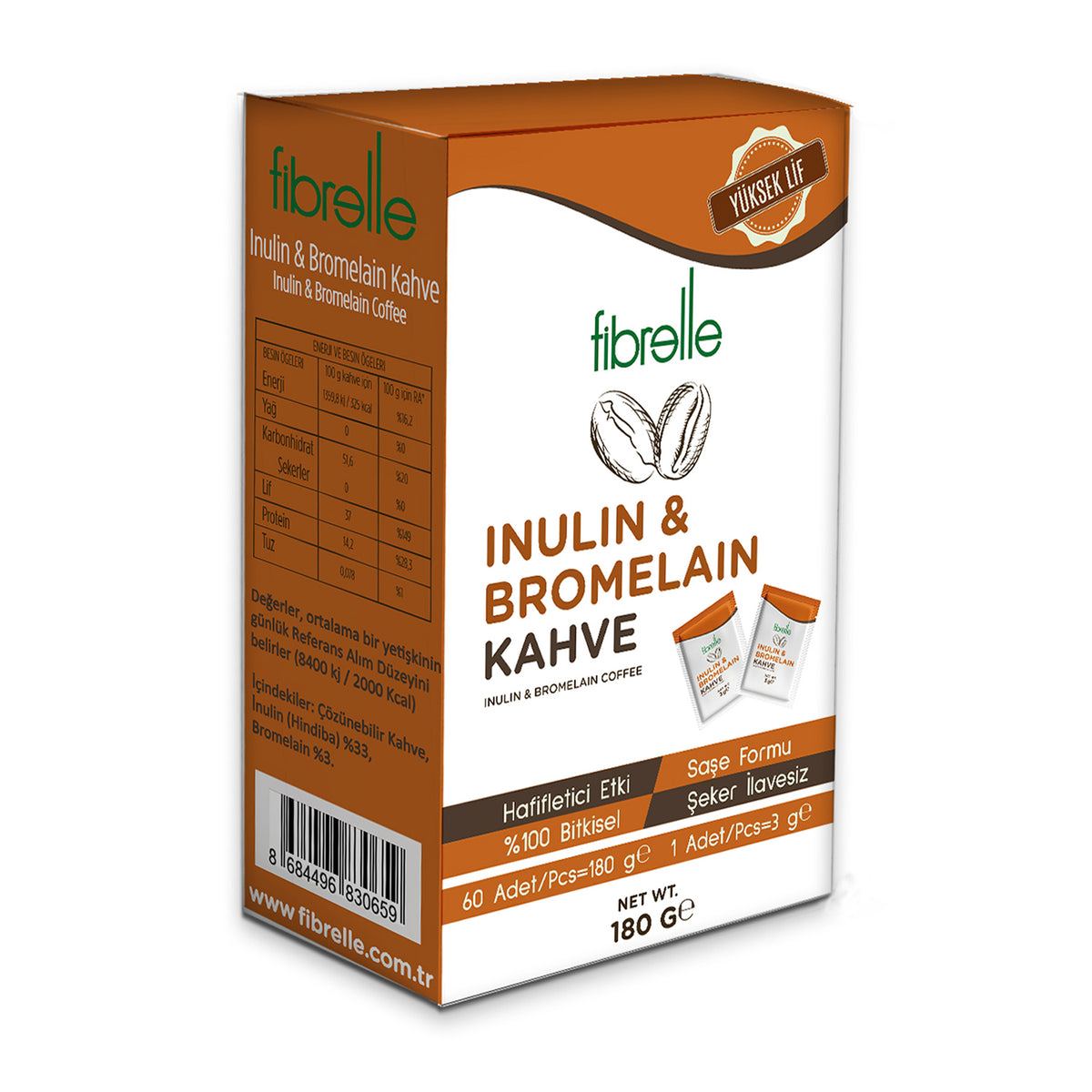 Fibrelle İnülin & Bromelain Detox Kahve 180 g. (60 Saşe x 3 g.)