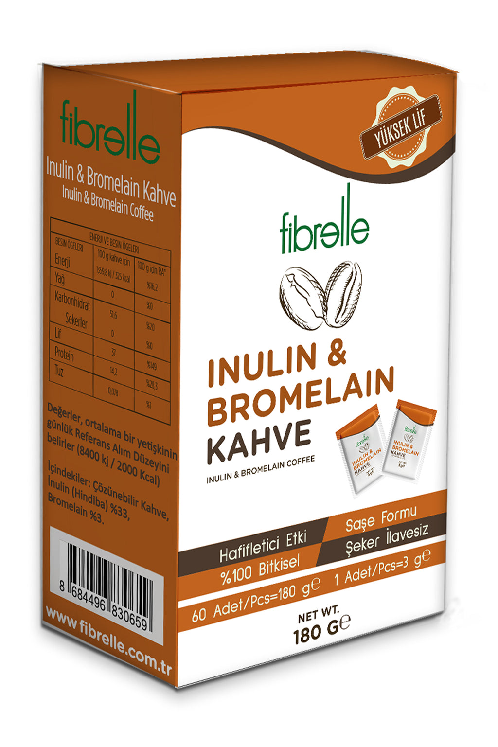 Fibrelle İnülin & Bromelain Detox Kahve 180 g. (60 Saşe x 3 g.)
