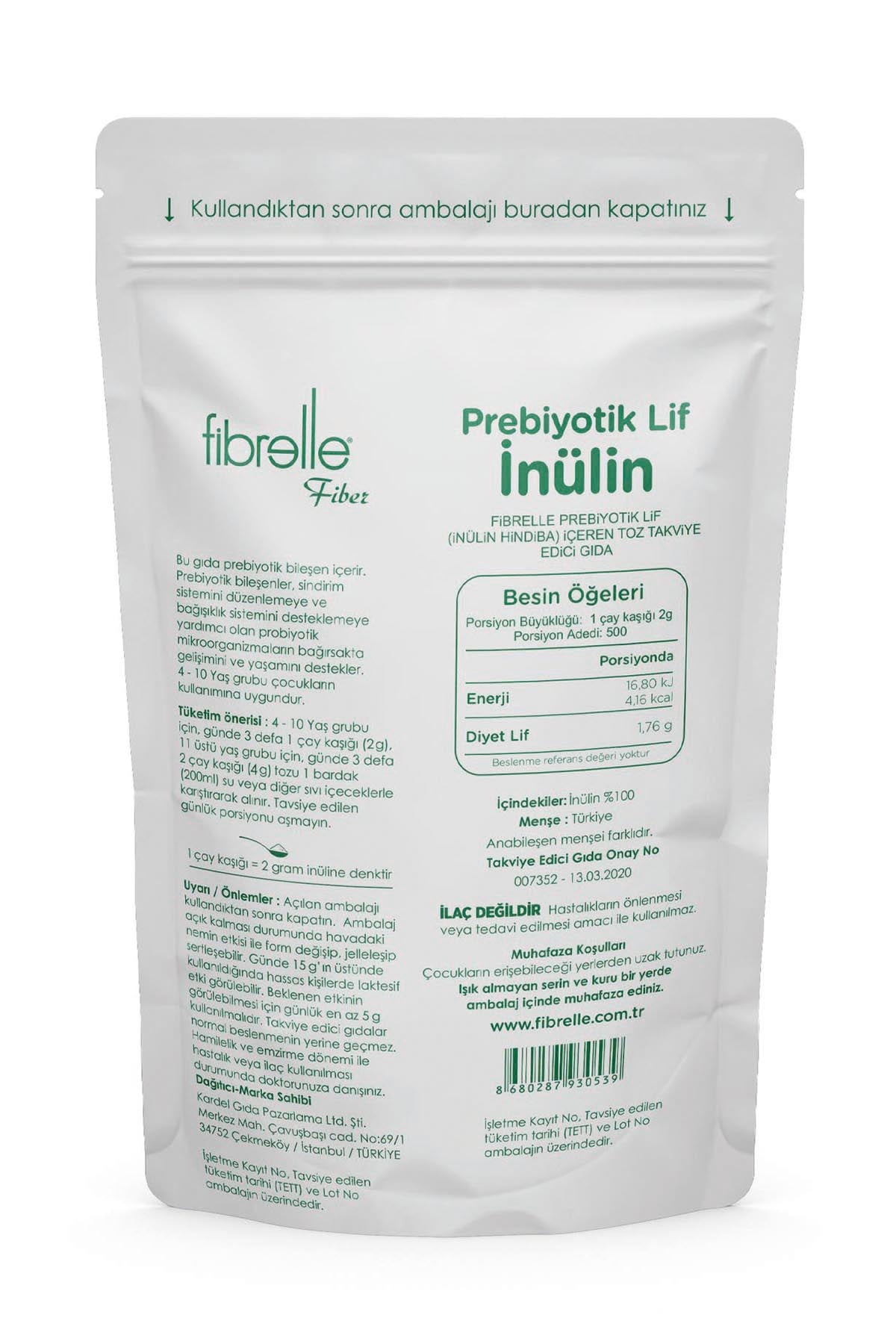 Fibrelle Doğal Prebiyotik Lif & İnulin (Hindiba Lifi) 1 kg.