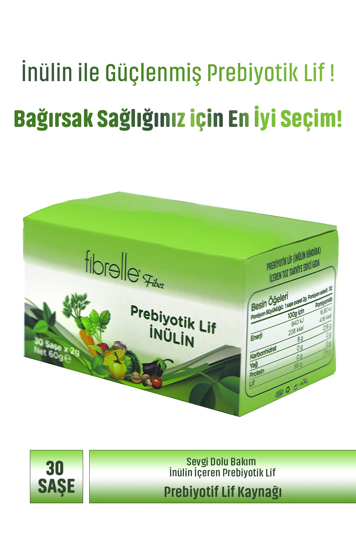 Fibrelle Doğal Prebiyotik Lif & İnulin (Hindiba Lifi 30 saşe x 2 g.) 60 g.