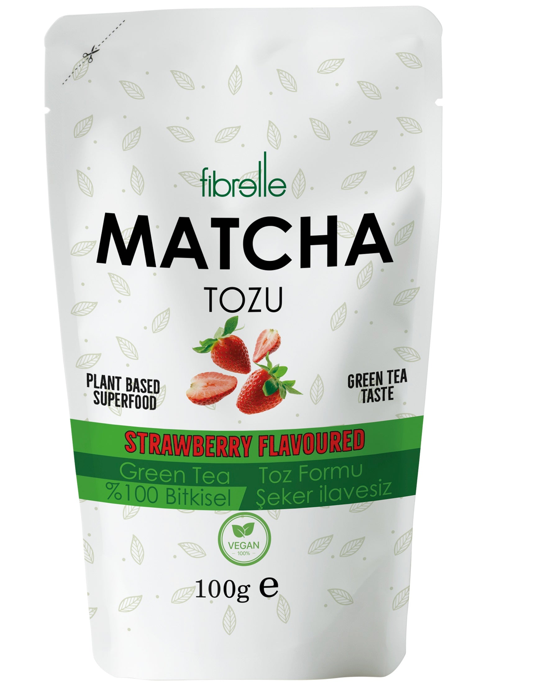Fibrelle Çilek Aromalı Saf Matcha Tozu 100 g. (Strawberry pure Matcha Powder)