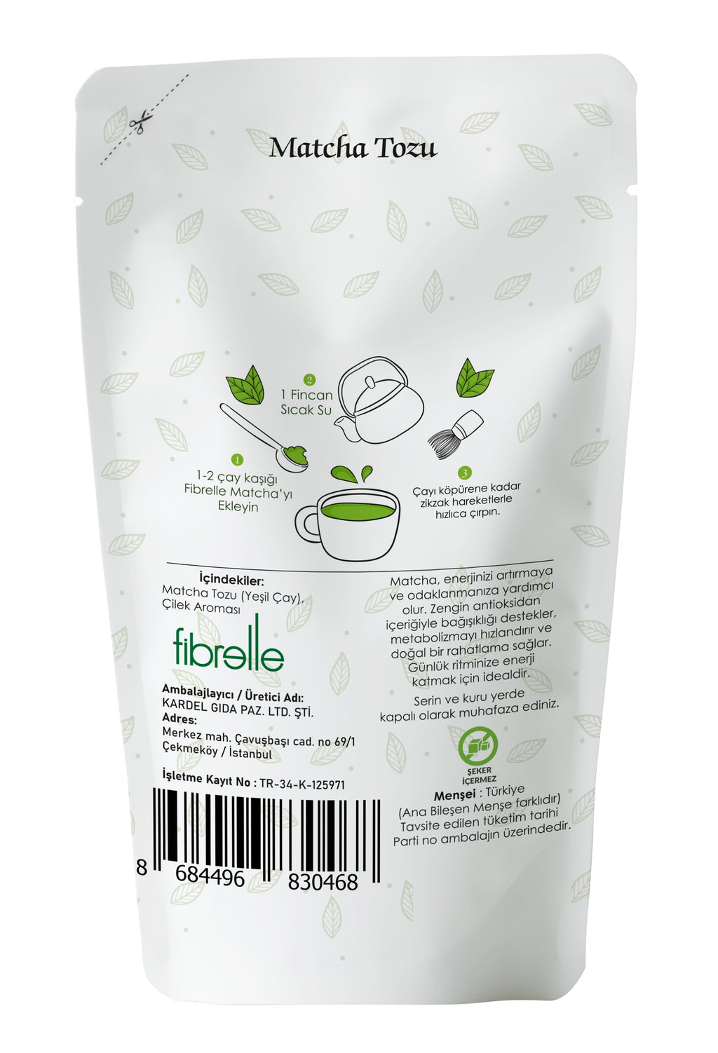 Fibrelle Çilek Aromalı Saf Matcha Tozu 100 g. (Strawberry pure Matcha Powder)