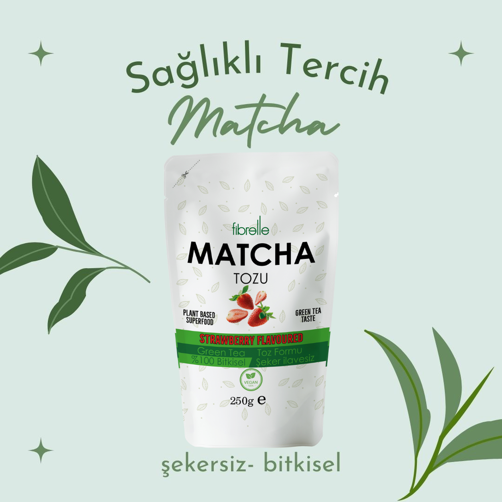 Fibrelle Çilek Aromalı Saf Matcha Tozu 250 g. (Strawberry Pure Matcha Powder)