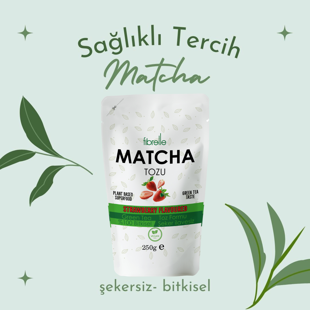Fibrelle Çilek Aromalı Saf Matcha Tozu 250 g. (Strawberry Pure Matcha Powder)