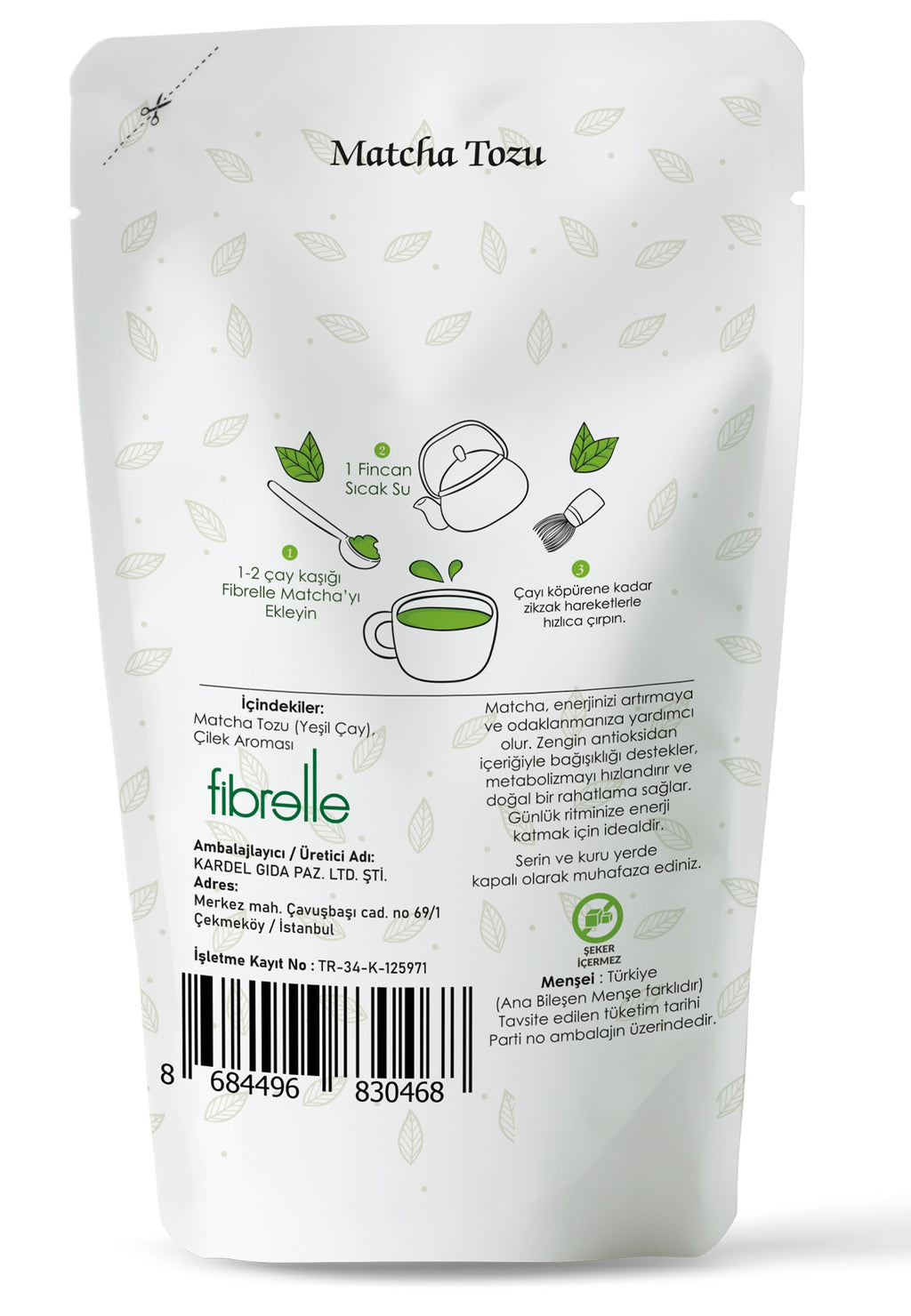 Fibrelle Çilek Aromalı Saf Matcha Tozu 50 g. (Strawberry Pure Matcha Powder)