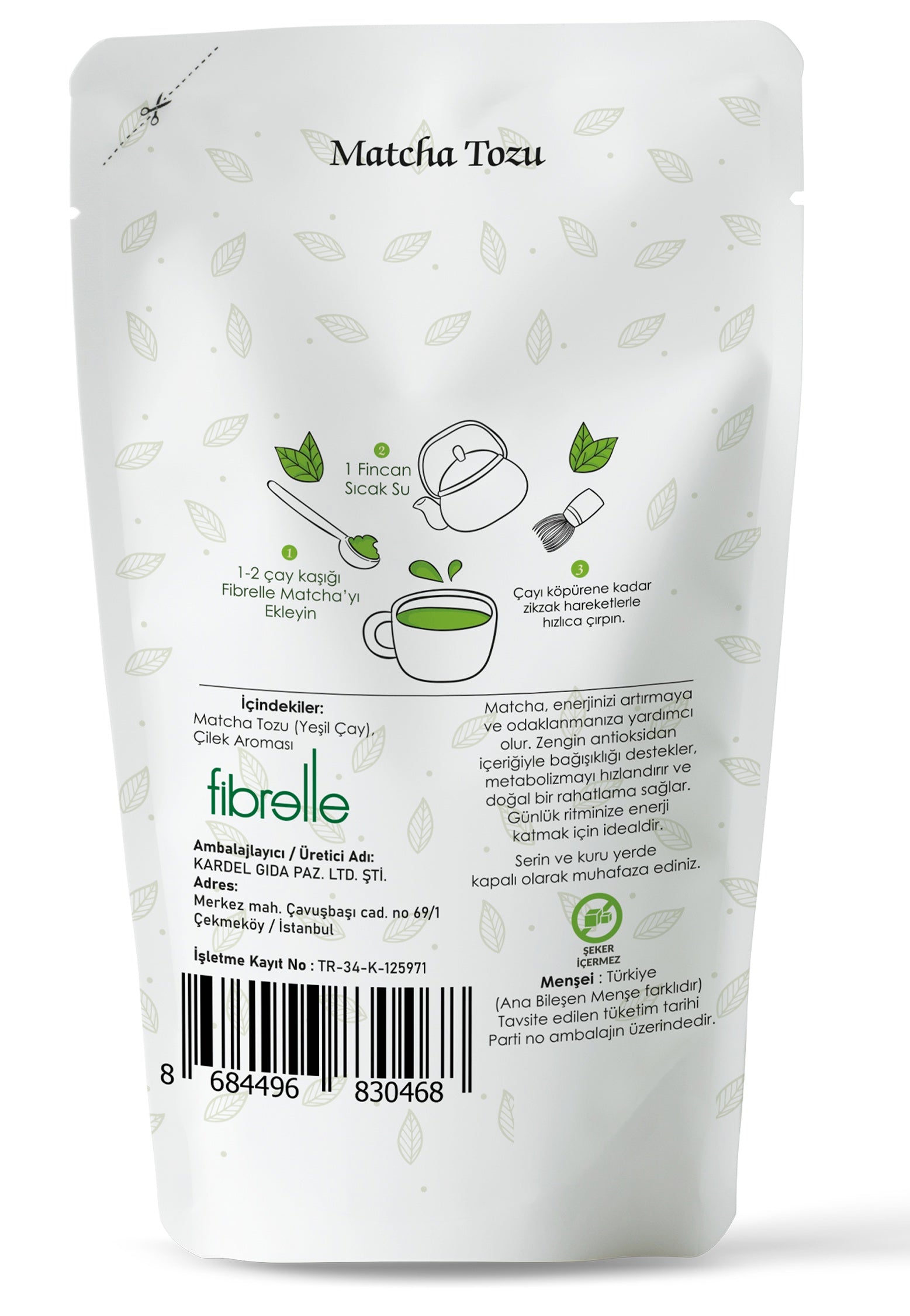 Fibrelle Çilek Aromalı Saf Matcha Tozu 50 g. (Strawberry Pure Matcha Powder)