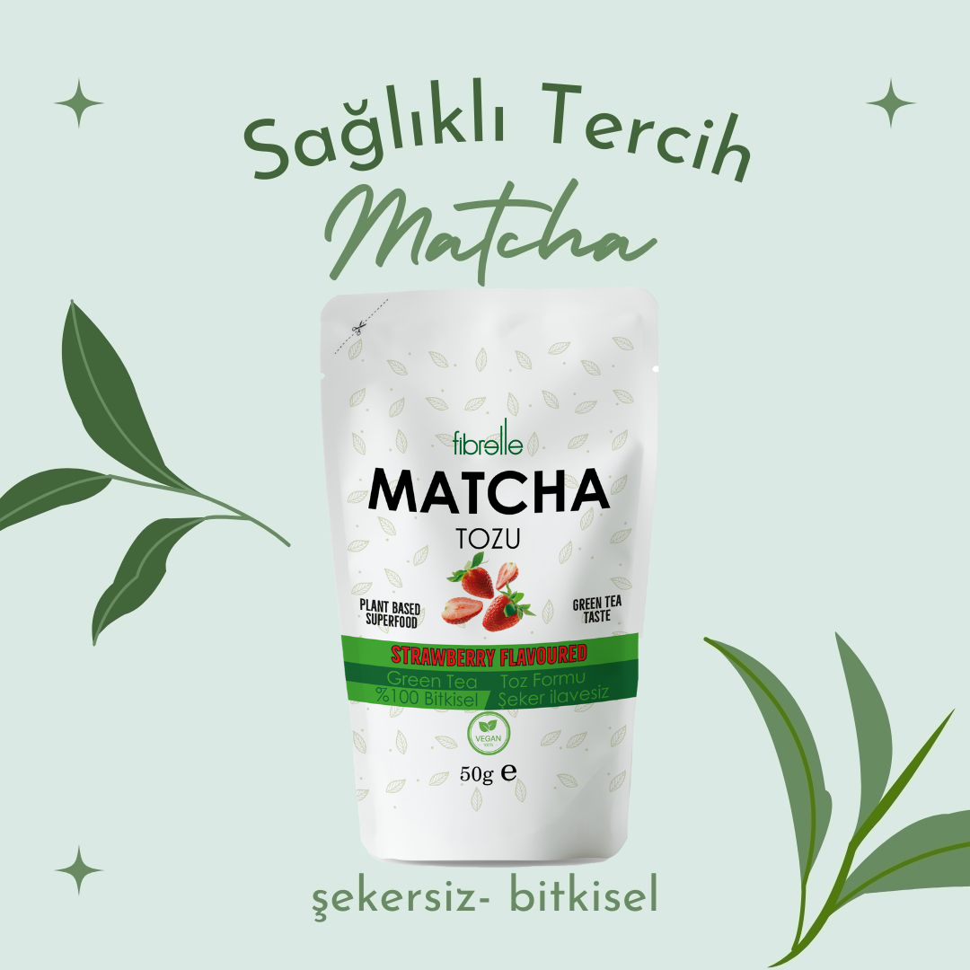 Fibrelle Çilek Aromalı Saf Matcha Tozu 50 g. (Strawberry Pure Matcha Powder)