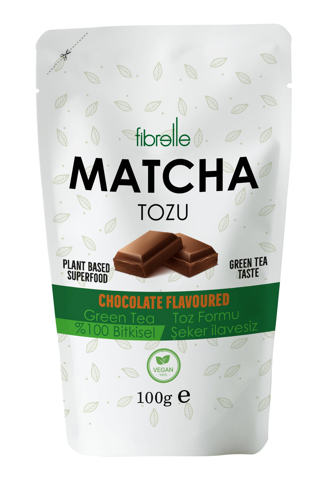 Fibrelle Çikolata Aromalı Saf Matcha Tozu 100 g. (Chocolate pure Matcha Powder)