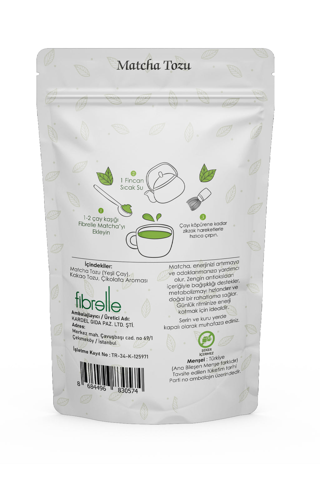 Fibrelle Çikolata Aromalı Saf Matcha Tozu 100 g. (Chocolate pure Matcha Powder)