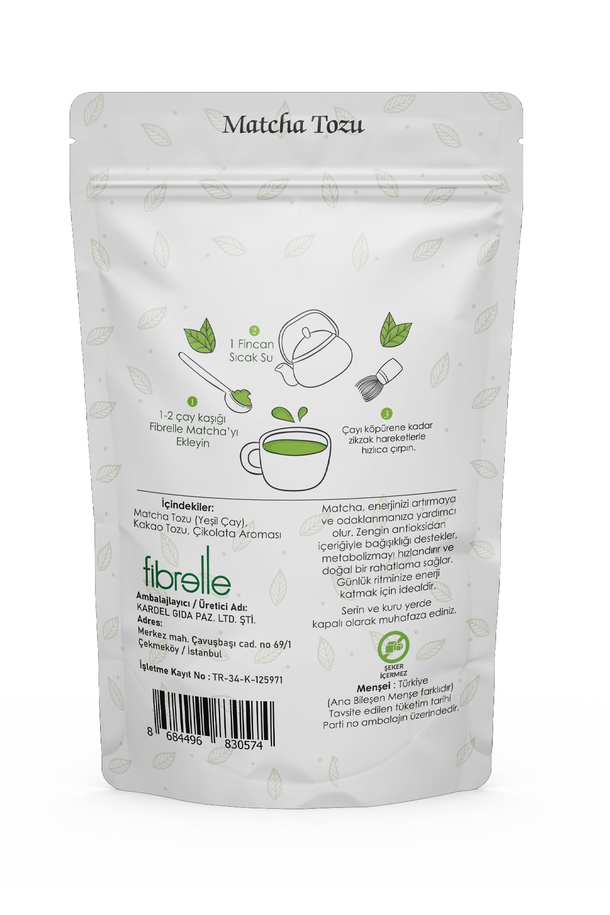 Fibrelle Çikolata Aromalı Saf Matcha Tozu 100 g. (Chocolate pure Matcha Powder)