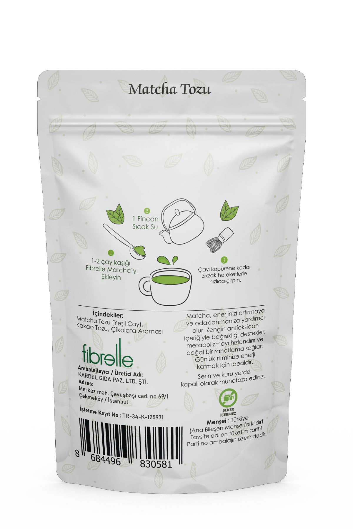 Fibrelle Çikolata Aromalı Saf Matcha Tozu 50 g. (Chocolate Pure Matcha Powder)
