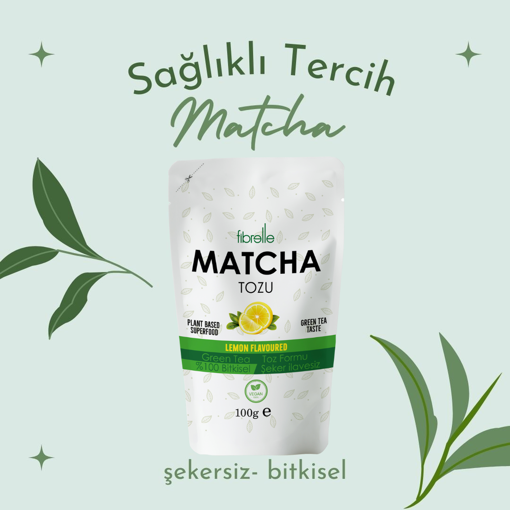 Fibrelle Limon Aromalı Saf Matcha Tozu 100 g. (Lemon pure Matcha Powder)