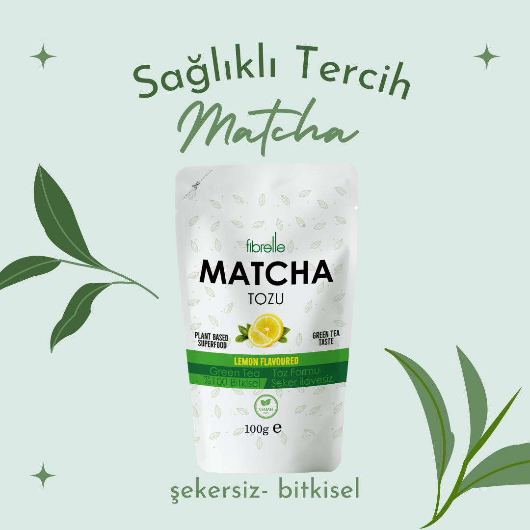 Fibrelle Limon Aromalı Saf Matcha Tozu 100 g. (Lemon pure Matcha Powder)