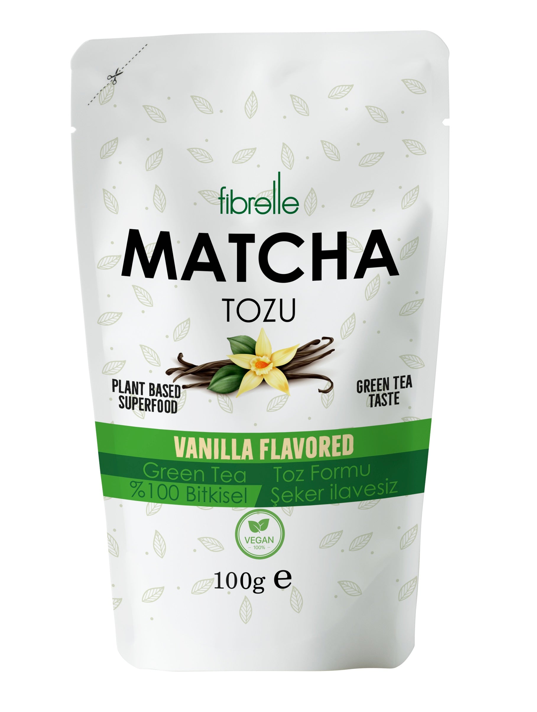 Fibrelle Vanilya Aromalı Saf Matcha Tozu 100 g. (Vanilla pure Matcha Powder)
