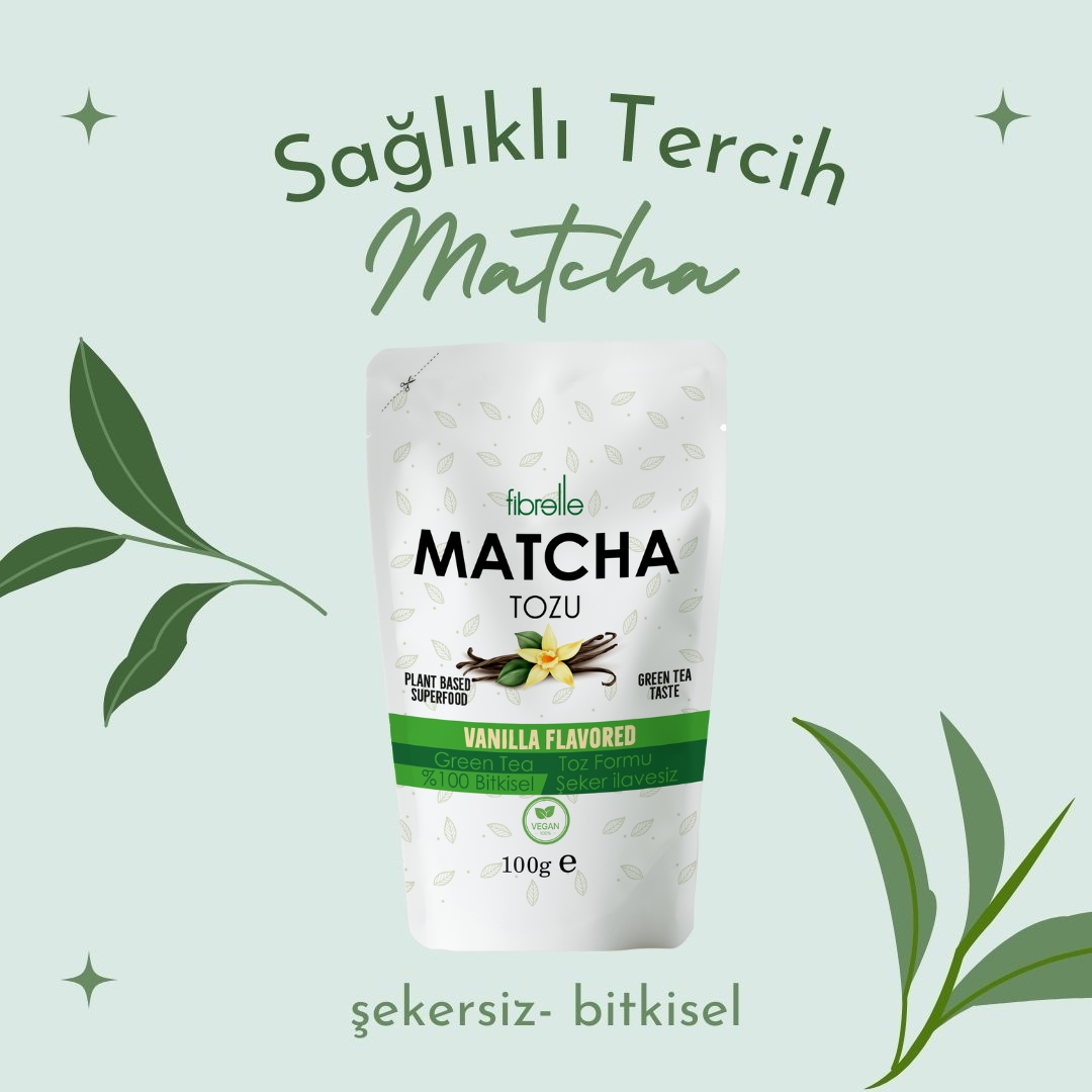 Fibrelle Vanilya Aromalı Saf Matcha Tozu 100 g. (Vanilla pure Matcha Powder)