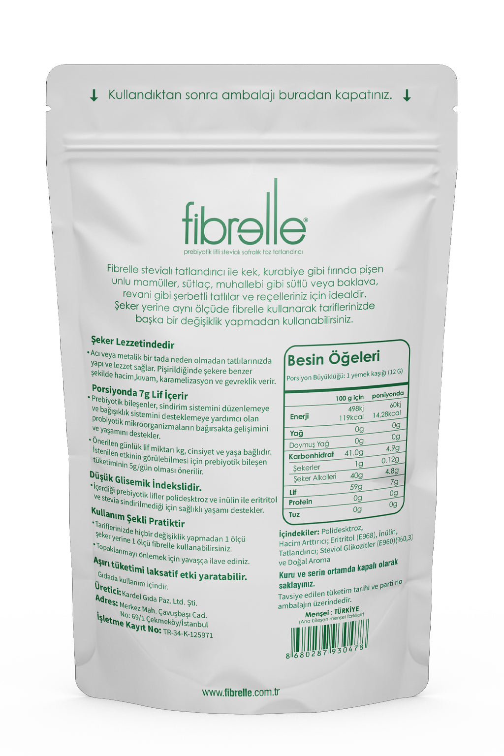 Fibrelle Prebiyotik Lifli Steviyalı Toz Tatlandırıcı LOW70 (500 gr )