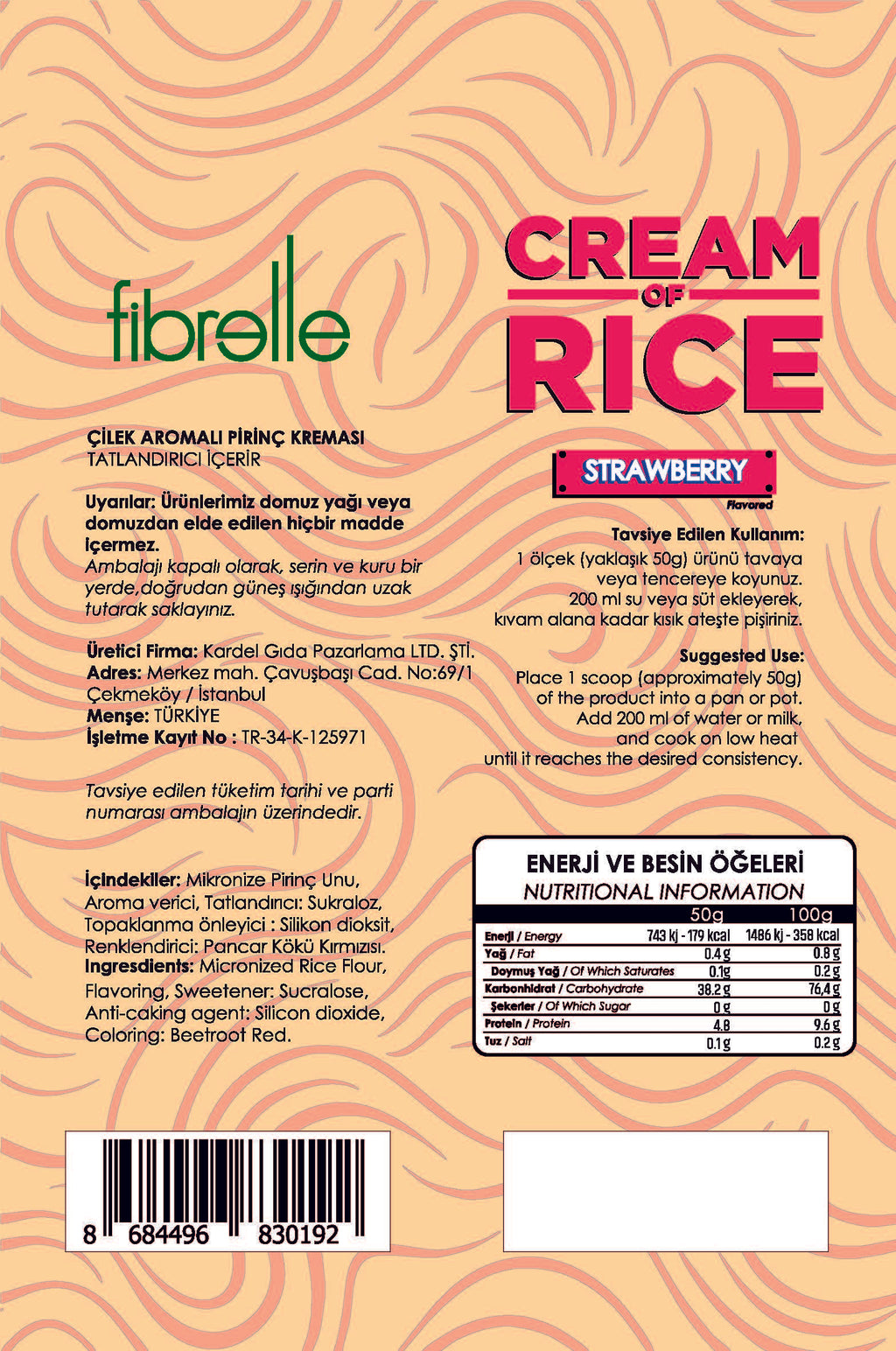 Fibrelle CREAM OF RİCE STRAWBERRY ( ÇİLEK ) 1 Kg