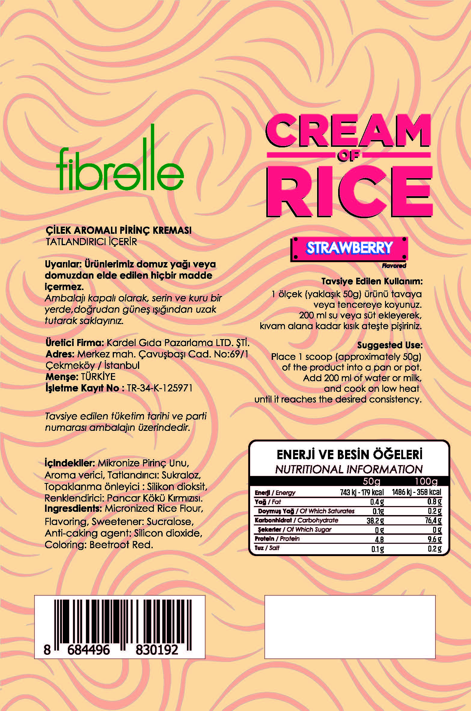 Fibrelle CREAM OF RİCE STRAWBERRY ( ÇİLEK ) 1 Kg