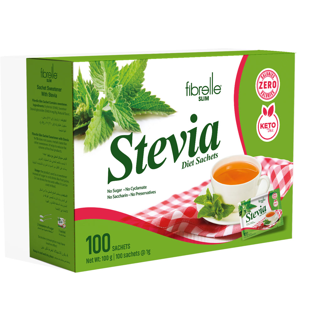 Fibrelle Slim Sachet Sweetener with Stevia Diet Saşe ( 100 Sachet/Box) 1g = 15 g Keto