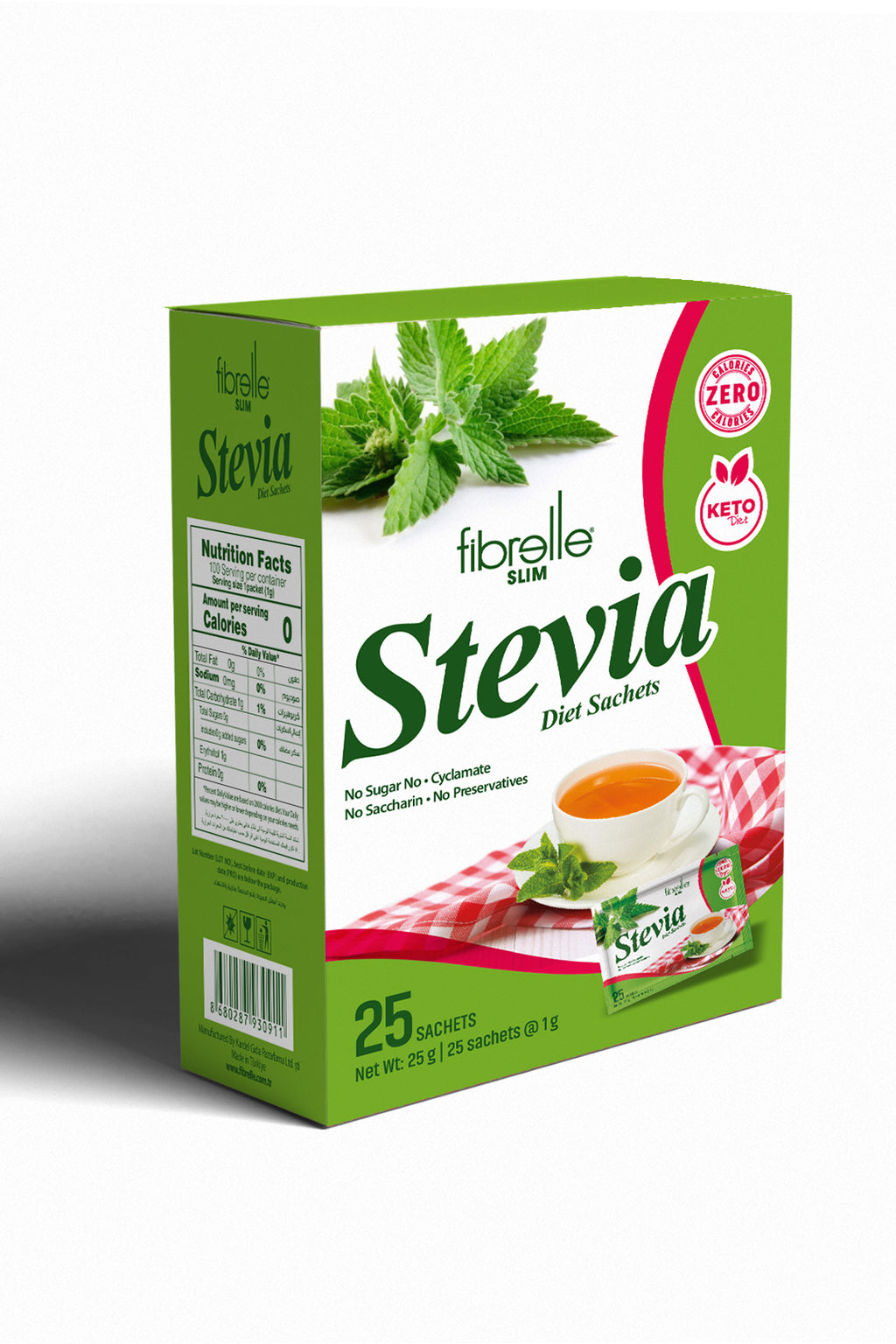 Fibrelle Slim Sachet Sweetener with Stevia ( 25 Sachet/Box ) 1g = 15 g Keto