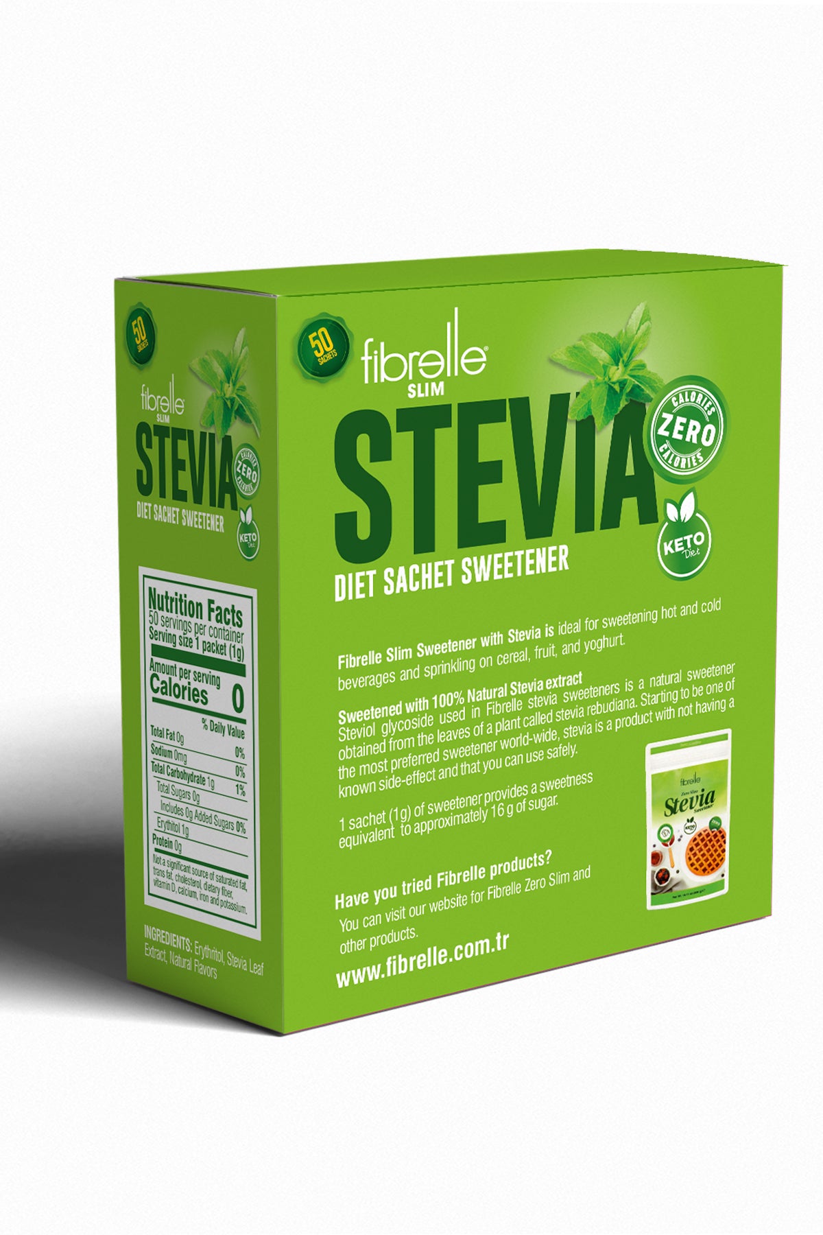 Fibrelle Slim Sachet Sweetener with Stevia ( 50 Sachet/Box ) 1g = 15 g Keto