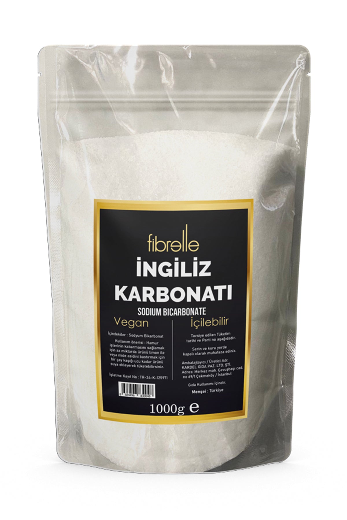 Fibrelle Sodyum Bikarbonat (İngiliz Karbonatı)/Katkısız/Doğal/Vegan/İçilebilir- 1 Kg