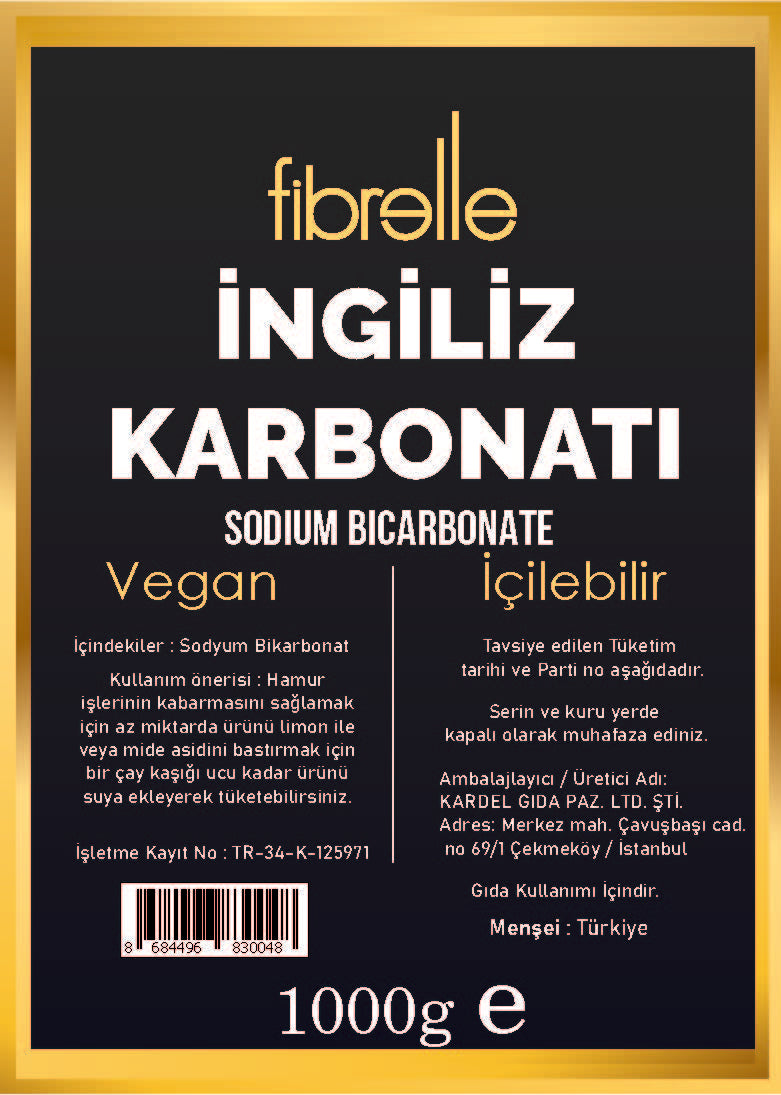 Fibrelle Sodyum Bikarbonat (İngiliz Karbonatı)/Katkısız/Doğal/Vegan/İçilebilir- 1 Kg
