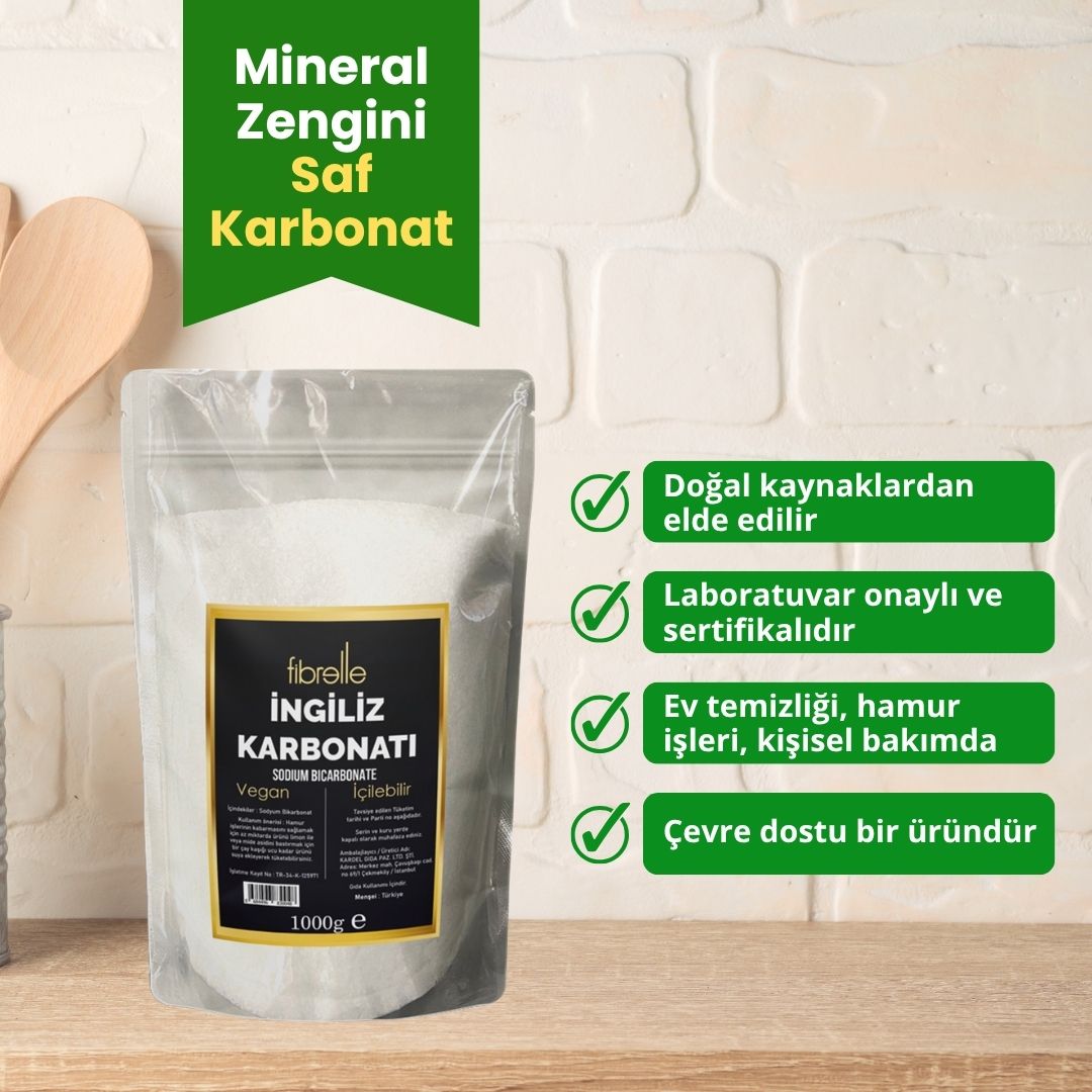 Fibrelle Sodyum Bikarbonat (İngiliz Karbonatı)/Katkısız/Doğal/Vegan/İçilebilir- 1 Kg
