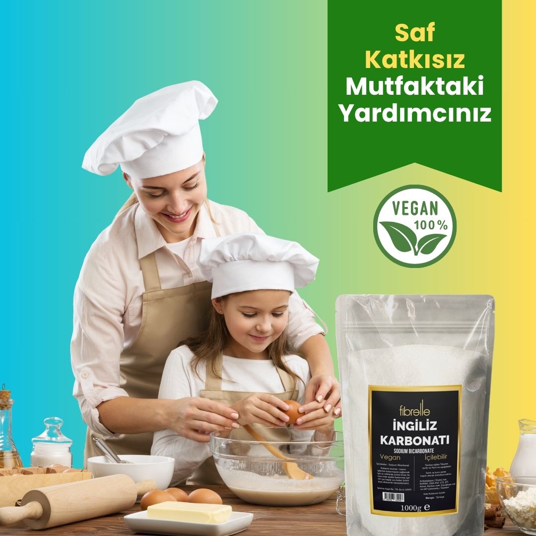 Fibrelle Sodyum Bikarbonat (İngiliz Karbonatı)/Katkısız/Doğal/Vegan/İçilebilir- 1 Kg