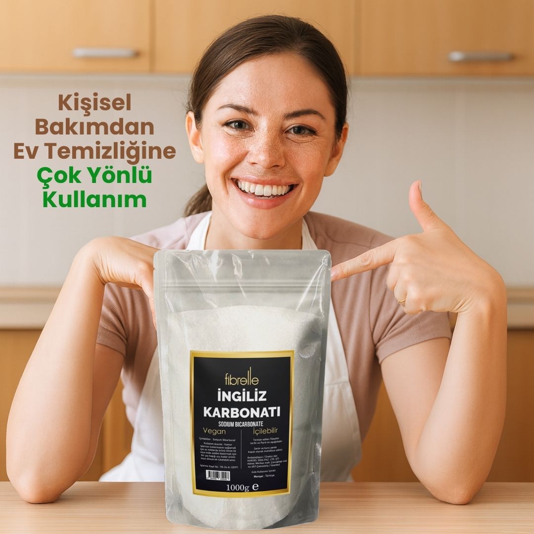 Fibrelle Sodyum Bikarbonat (İngiliz Karbonatı)/Katkısız/Doğal/Vegan/İçilebilir- 1 Kg
