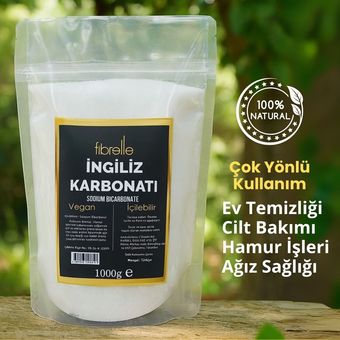 Fibrelle Sodyum Bikarbonat (İngiliz Karbonatı)/Katkısız/Doğal/Vegan/İçilebilir- 1 Kg