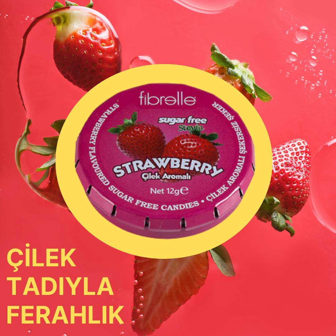 Fibrelle Stevia Çilekli Şekersiz Şeker (12 gr)