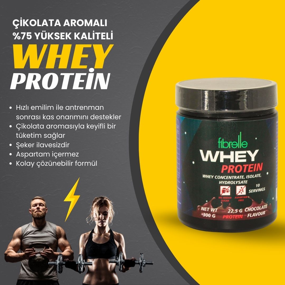 Fibrelle Whey Protein Çikolata Aromalı 300 g Protein Tozu – 10 Servis
