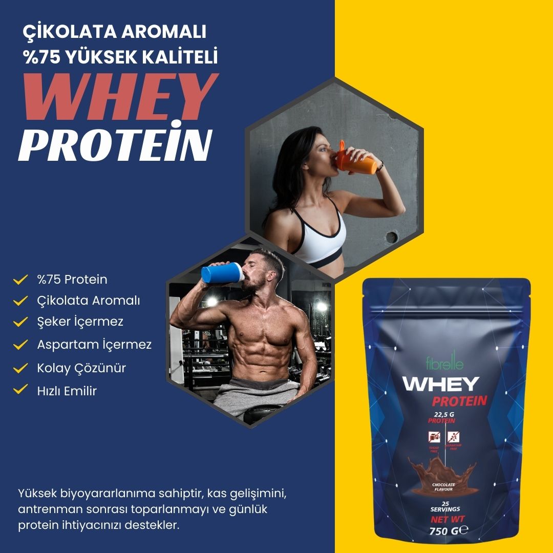 Fibrelle Whey Protein Çikolata Aromalı 750 g Protein Tozu – 25 Servis