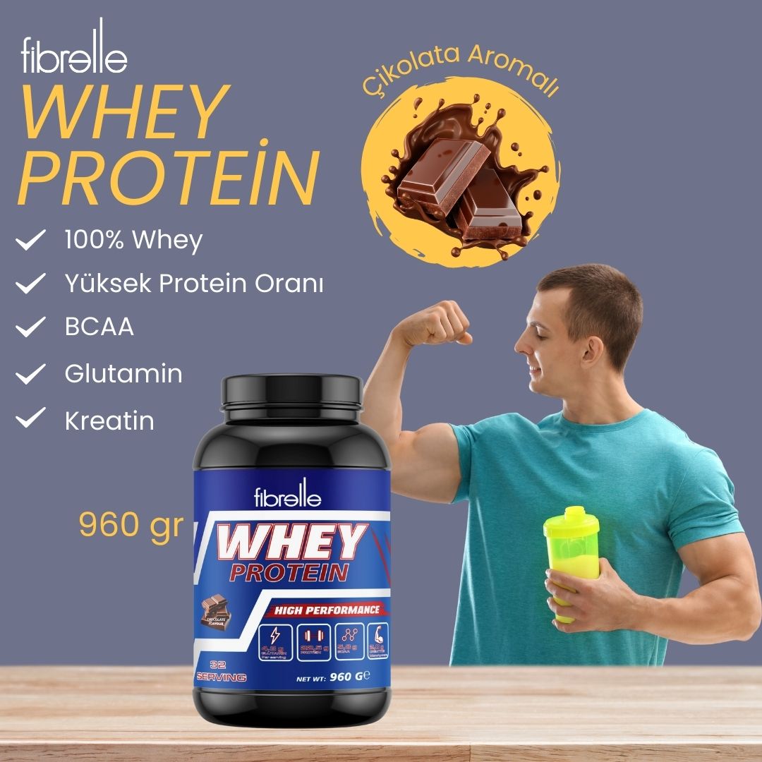 Fibrelle Whey Protein Çikolata Aromalı 960 g Protein Tozu – 32 Servis